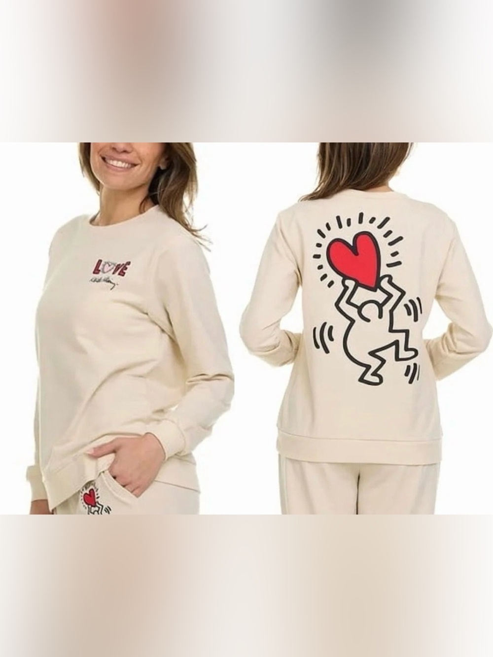 Love Keith Haring Cream Graphic Sweatshirt, women’s L